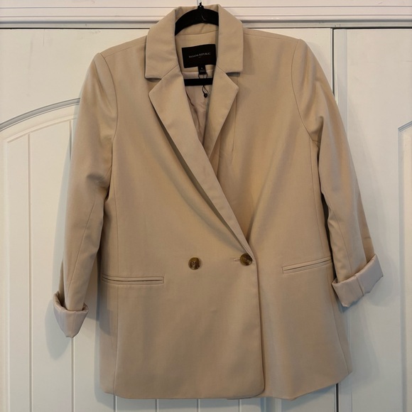 Banana Republic women’s FLANNEL SUITING BLAZER in Cream Size 6 NWOT - Picture 2 of 10